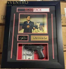 Scarface Movie Prop Shadow Box Display w/ Prop Bills, Gun & Signature