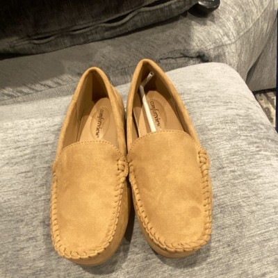 Comfortview Women's Tan Fabric Loafer Flats Slip On Round Toe Casual
