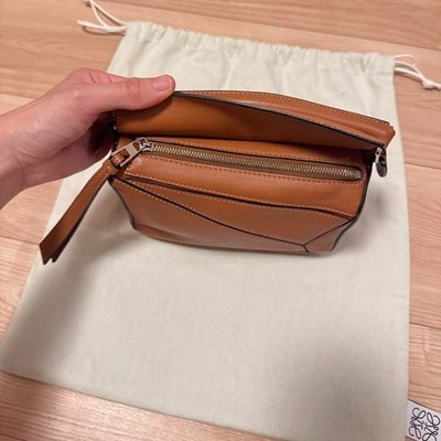Authentic Loewe Mini Puzzle Bag Leather 2 Way Shoulder Bag Tan
