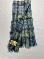 Vintage mohair Plaid Craig Na Creidne 22  /8  scarf Blue Made In Scotland