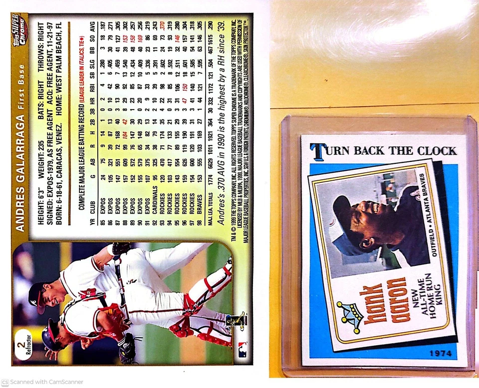 1999 Topps Chrome - ⚾Andres Galarraga⚾ #2 Refractor🌟Mint🌟 - Image 2 of 2