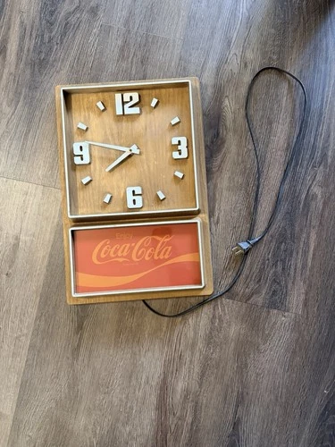 VINTAGE Coca-Cola Electric Wall Clock Brown Faux Wood WORKS