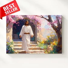 Canvas Spring Serene Vibrant White Wall Art Garden Path Grace Walking Amidst