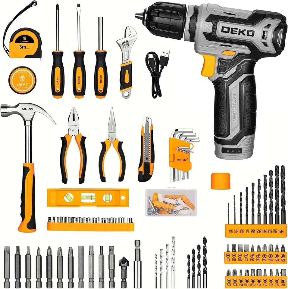 Power Drill Tool Set Kit: DEKOPRO Cordless Box with 12V Battery...  - Image 2 of 4