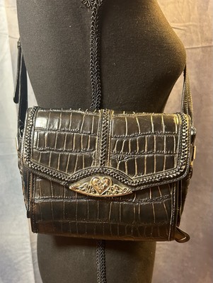 Marc Chantal crock embossed brown faux leather bag with silver accents