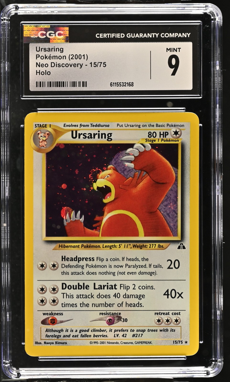 CGC 9 MINT Ursaring 2001 Neo Discovery 15/75 Holo Pokemon Card
