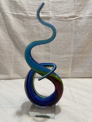 HAND BLOWN ANN PRIMROSE  MURANO CURLY GLASS SCULPTURE  13''H