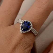 2Ct Pear Lab Created Sapphire Bridal Set Engagement Ring 14K White Gold Plated