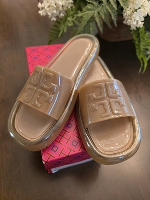 NWB Tory Burch Bubble Jelly Slides Size 7B Almond/Tan Sandals