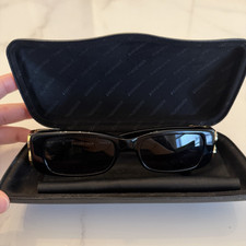 Balenciaga BB0096S Rectangle Sunglasses Black Acetate BB Logo Gold Accent Women