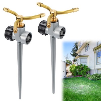 2 Pack Aluminum Alloy Lawn Sprinkler with 3 Arms Brass Nozzle, Long-Distance ...