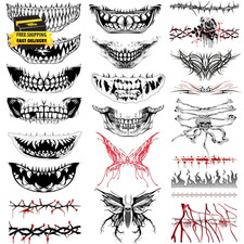 Halloween Black Skull Mouth Temporary Tattoos Scary Neck Wound Fake Scar Realist