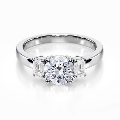 High End CVD Round Diamond Ring 1.40 Ct 14k White Gold Lab Grown IGI EF VVS2