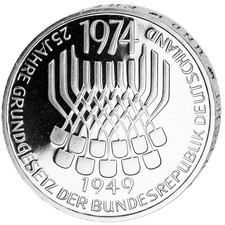 Silbermünze 5 DM 25 Jahre Grundgesetz der Bundesrepublik Deutschland, 1974.