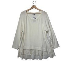 Karen Kane Silver Lining Lace Inset Sweater Long Sleeve Cream Sz 3X Neutral