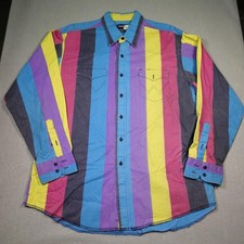 Vintage Wrangler Shirt Mens 17.5 35 Brushpopper Bright Stripe Western Cowboy 90s
