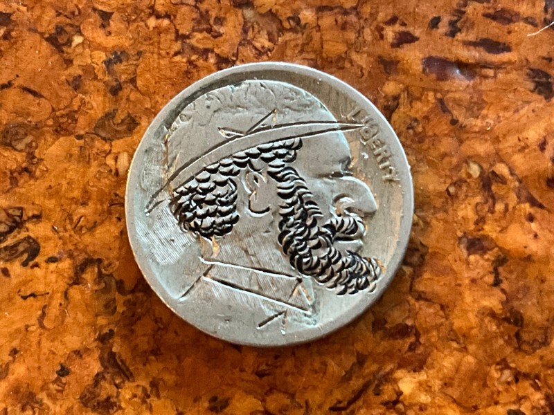 Old Hobo Nickel Derby Hat Bearded Man on 1916 Buffalo Folk Art Americana