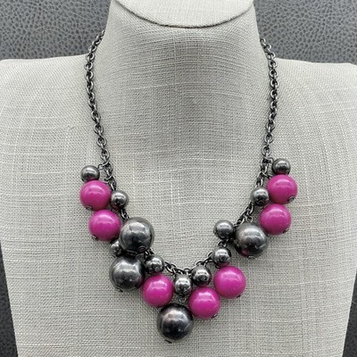 Express Statement Bubble Bib Necklace Women Pink Gunmetal Cluster Adjustable
