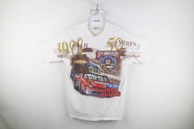 Vintage 90s NASCAR Mens XL 50th Anniversary All Over Print Short Sleeve T-Shirt
