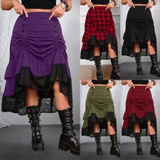 Plus Size Women Gothic Lace Maxi Skirt Empire Waist Halloween Steampunk Dress