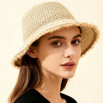 The Korean Version Of The Wide-brimmed, Fringed, Woven Straw Hat, Sun Hat, Round