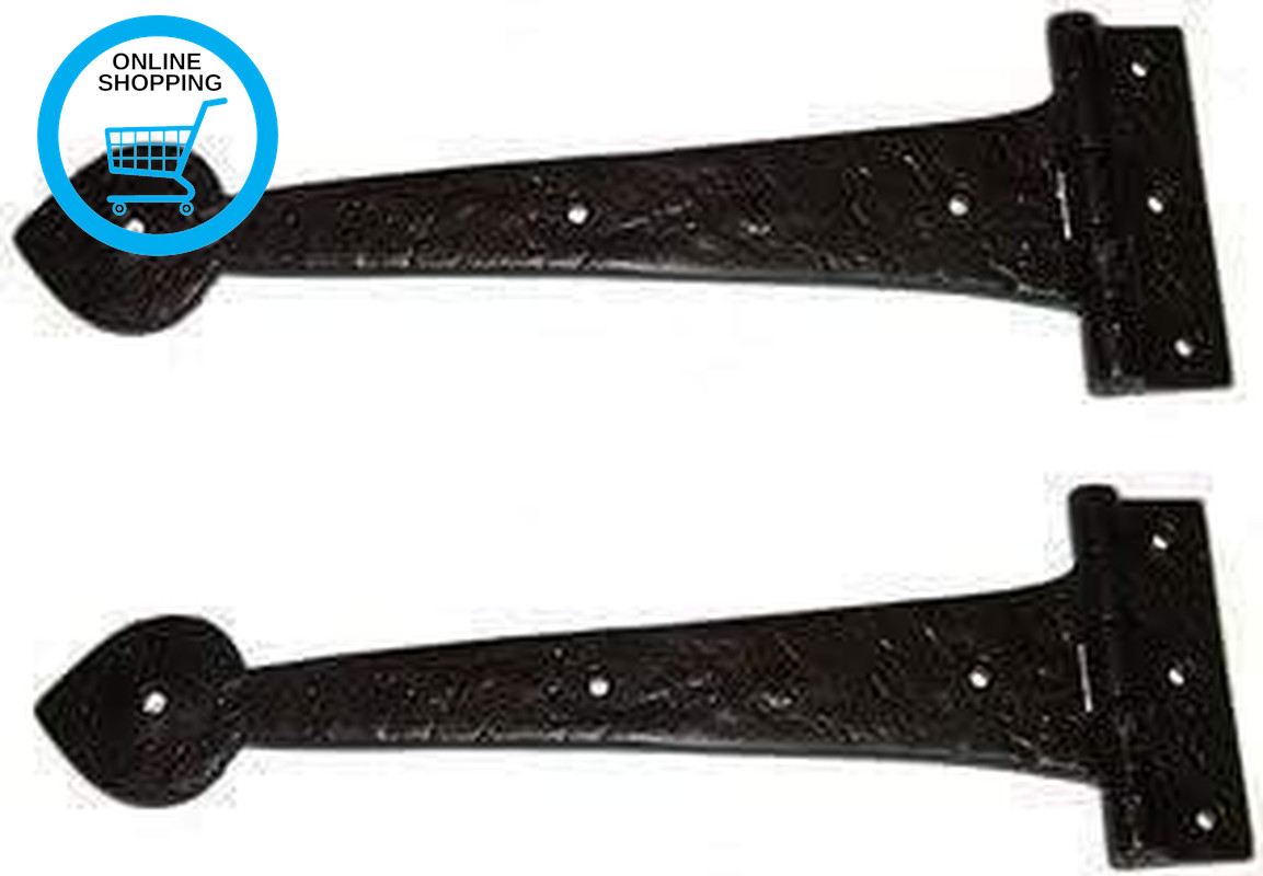 B&M - 15'' Spear End Door Tee Hinges in Black Cast Iron (Pair)