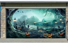 7 x 16 ft Halloween Garage Door Cover Decorations Pumpkin ghosts scary H01
