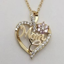 Women Heart Flower MOM Rhinestone Pendant Necklace Mother's Day Gift Golden New