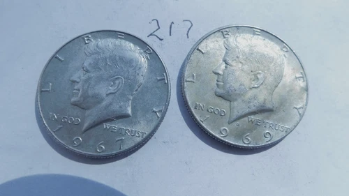 KENNEDY HALF DOLLAR,  1967-P, 1969-D,  40%  SILVER   217