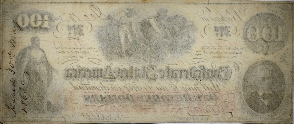 1862 $100 Confederate State Of America Currency Richmond VA XF+ P178 - Image 2 of 2