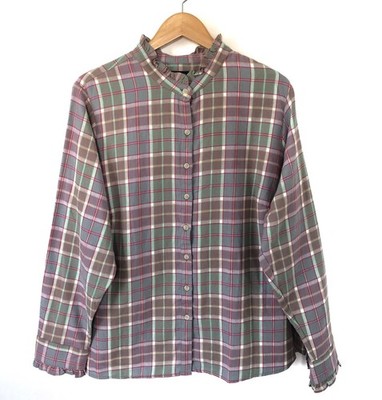 Land s End Plus Button Up Long Sleeve Spring Multi Plaid Flannel Shirt Top 2x
