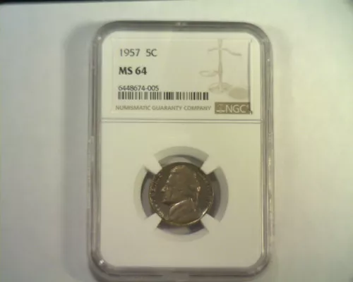 1957 JEFFERSON NICKEL NGC MS 64 NICE COLOR / TONING NICE ORIGINAL COIN BOBS COIN