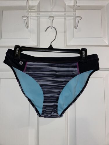 Athleta Größe L Bikini Badeanzug Unterteil schwarz gestreift