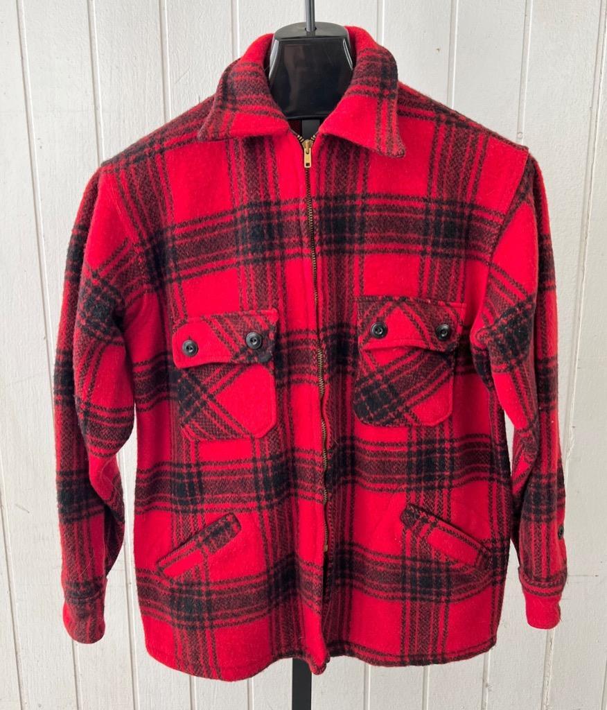 Vtg 50's Winter King Jacket sz Large Red Black Plaid TALON