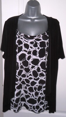 Wardrobe Ladies Black Mix Stretch Mock Jersey Tunic Top Blouse Plus Size 28/30