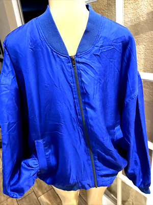 VTG Montage Pour Homme Mens Blue 100% Silk Full Zip Lined Bomber Jacket XL xdb