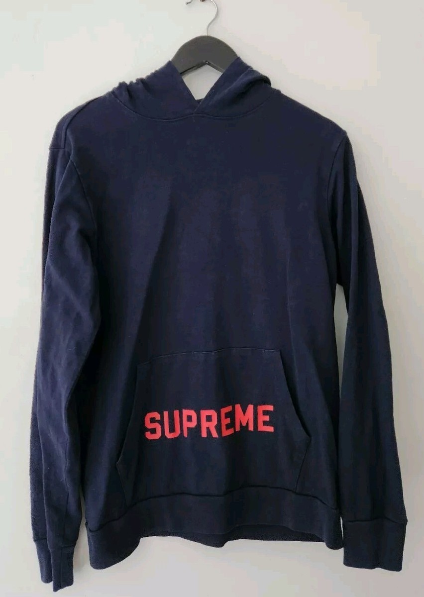 SS14 Supreme Athletic hooded L/S top navy Hoodie size S small long