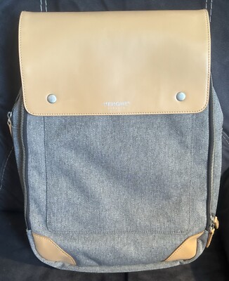 Venque Padded Rucksack Gray Brown 17'' T Twill Leather Backpack Zip Pockets (223)