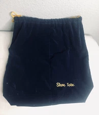 Shoe Tote Bag Velvet Navy Blue W/Gold Drawstring & Logo 13X13 - 2 compartments
