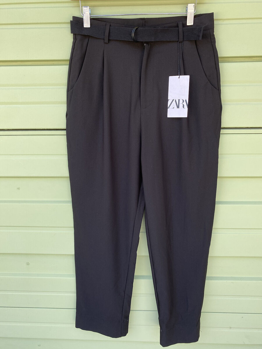 NEW ZARA MEN BLACK FASHION TROUSERS PANTS Belted TEXT Size NEW ZARA MEN BLACK FASHION TROUSERS PANTS Belted TEXT Size