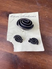 vintage mexican modernist sterling silver Maricela Taxco Maze Brooch Earrings 