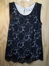 NWT CDW Creative Design Works Black Lace Tank Top Blouse Size SM