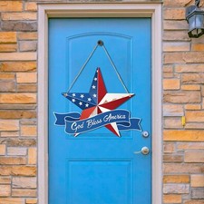 4th of July Decorations American Flag Star Wooden Patriotic Door Hanging Sign