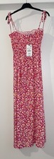 ABITO ZARA ROSA STAMPA FLOREALE TOP SMOCKED MISTO LINO SPALLINE SOTTILI TAGLIA M NUOVO CON ETICHETTE