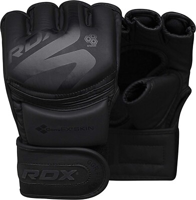 RDX MMA Handschuhe NOIR, Maya Fell Leder, belüftete offene D-Schnitt Handfläche, gepolsterter Greifer
