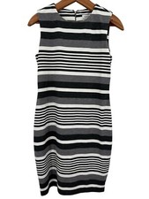Calvin Klein Sheath Dress 8 Gray Striped Sleeveless Knit Bodycon Worn On TV