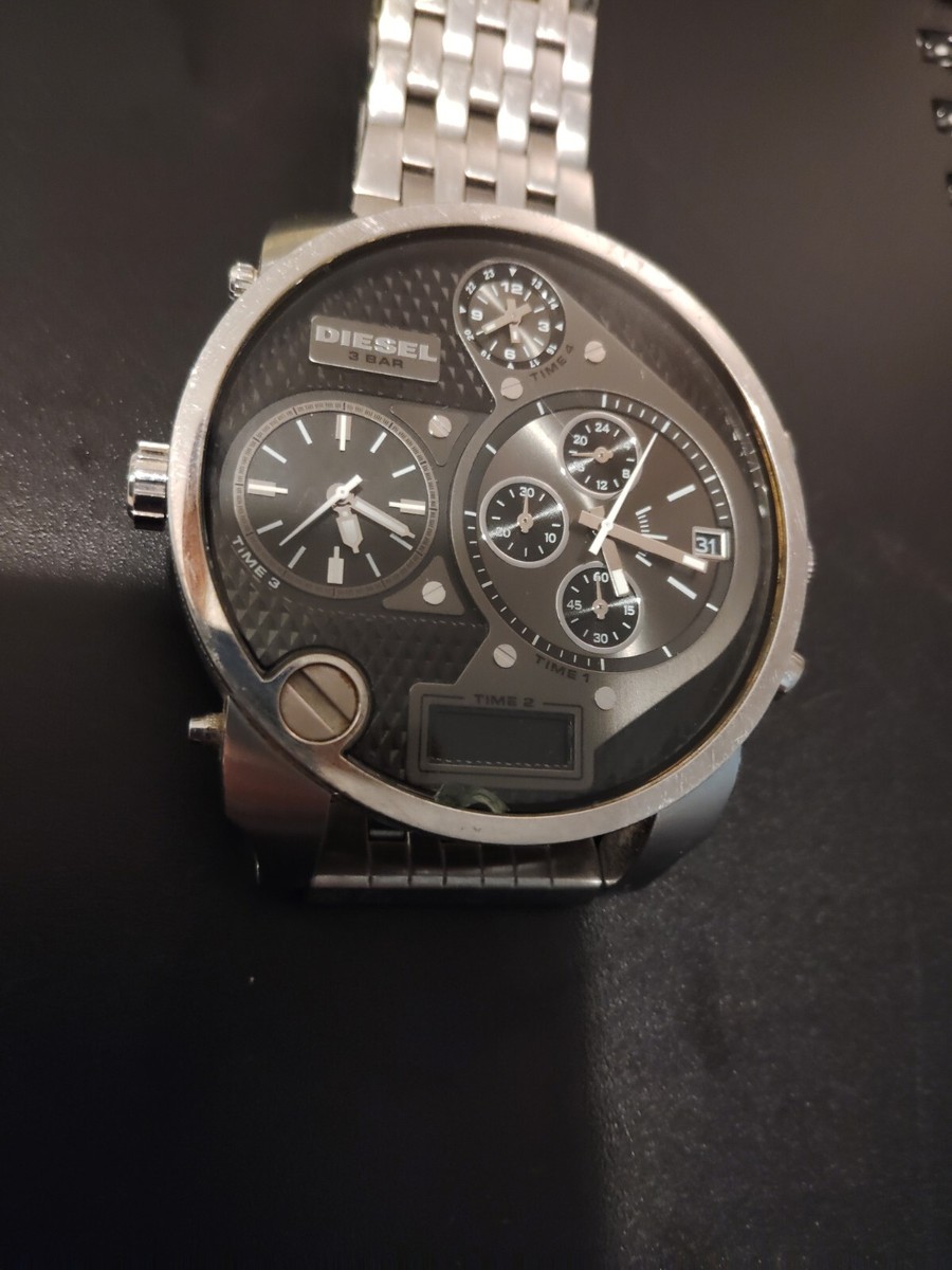 New Worn 2x Diesel Mr Daddy 57mm Silver Stainless Steel Case Pd $600