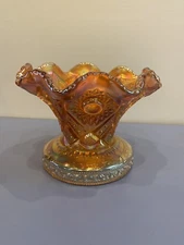 BEAUTIFUL VTG Imperial Marigold Carnival Glass Hobstar Buch Bowl Base 5.5"H