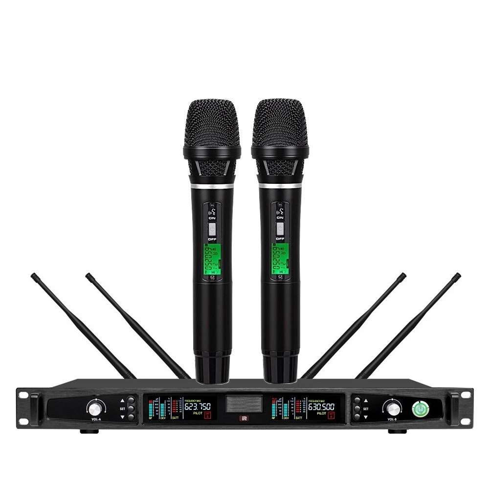 UHF Professional True Diversity Dual Channel Wireless Vocal Microphone  System