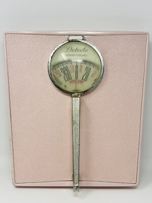 Vintage Mid-Century Detecto Auto Zero Pink Bathroom Scale Handle Works READ